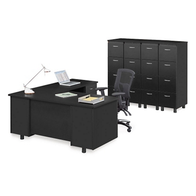 Ascend Right Return L-Desk and Vertical File Storage Wall