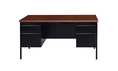 HIRSH Office Desk: Pedestal Desks Series, 60 in Overall Wd, 29 1/2 in, 30  in Overall Dp, Brown Top