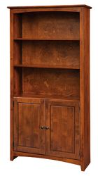 Five Shelf Solid Wood Bookcase with Doors - 72"H