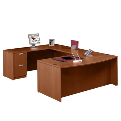 Contemporary Laminate Bow Front U-Shaped Desk