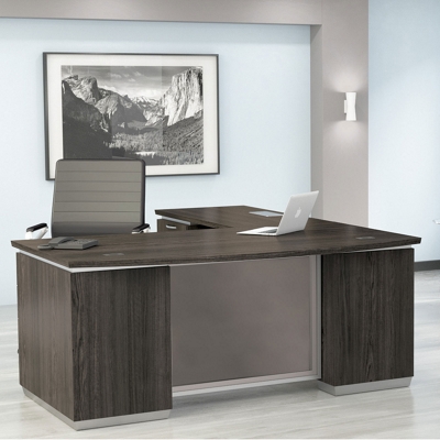 Tuxedo White Bow Front Double Pedestal Desk, 72 x 42, White Top wi -  NextGen Furniture, Inc.