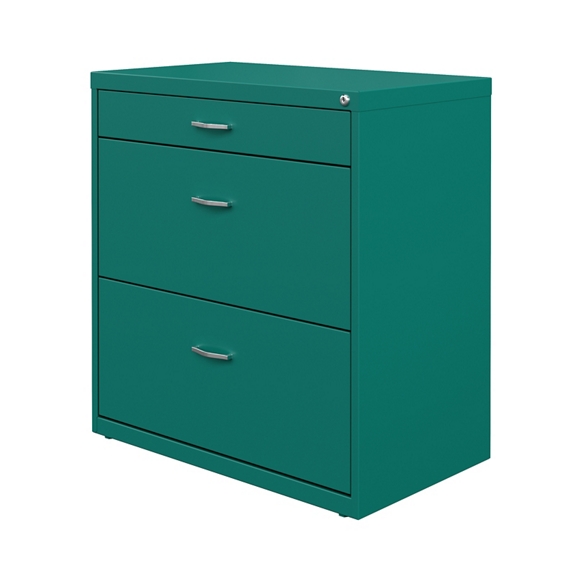 Space Solutions 30 W Metal 3 Drawer Home Office Lateral File Cabinet Teal 25074