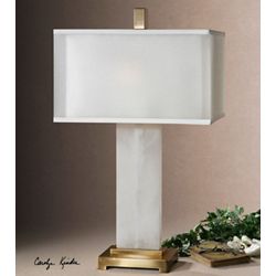 Alabaster Base Table Lamp with Bronze Details