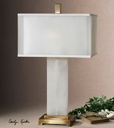 Alabaster Base Table Lamp with Bronze Details