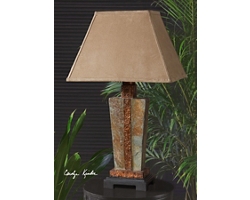 Carved Slate Table Lamp, Indoor/Outdoor