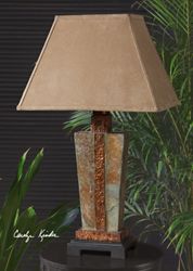 Carved Slate Table Lamp, Indoor/Outdoor