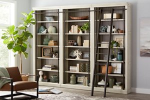 Large bookcase wall with library ladder