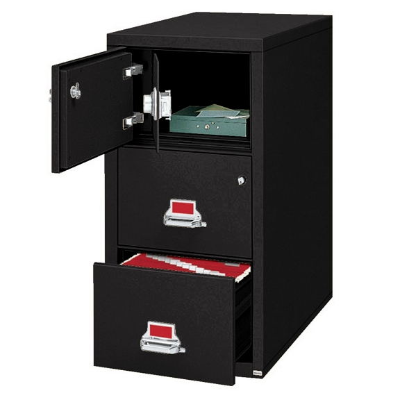 Two Drawer Legal Size Fireproof File Cabinet with Safe Black Secure Document Storage Locking Vertical Cabinet Durable Steel Office File