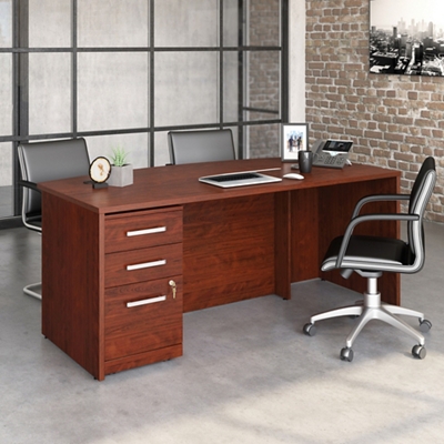 Affirm Bowfront Desk w/ 3-Drawer Mobile File Pedestal – 71"W x 35.5"D