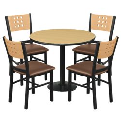 Cafe au Lait 36" Round Standard Height Table Set w/ Four Oversized Chairs