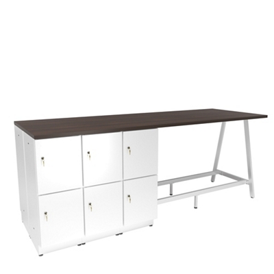 Resi Bistro-Height Collaboration Table, 12 Lockers – 75”W