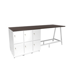 Resi Bistro-Height Collaboration Table, 12 Lockers – 75”W