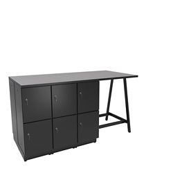 Resi Bistro-Height Collaboration Table, 12 Lockers – 105”W