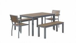 Outdoor Patio Table with Two Chairs, Two Benches - 55"Wx35"D