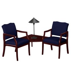 Two Solid Fabric Chairs with Corner Table