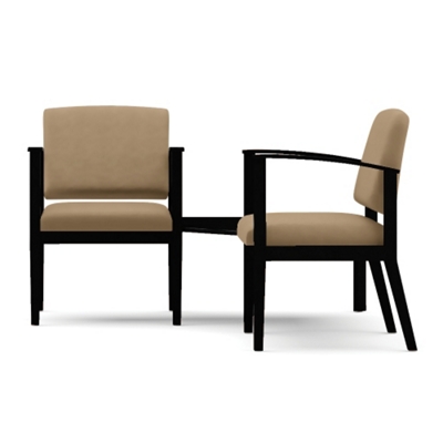 Two Vinyl Guest Chairs with Connecting Corner Table Set