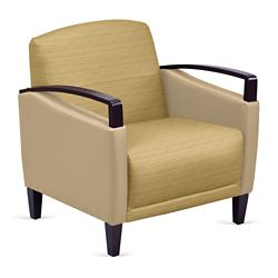 Arc Collection Fabric or Fabric/Polyurethane Arm Chair with Wood Arms