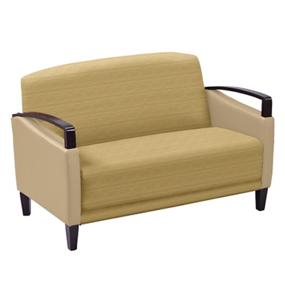 Arc Collection Fabric or Fabric/Polyurethane Loveseat with Wood Arms