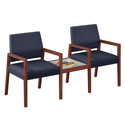 Two Fabric Guest Chairs with Connecting Table - 22.5"W x 23.5"D
