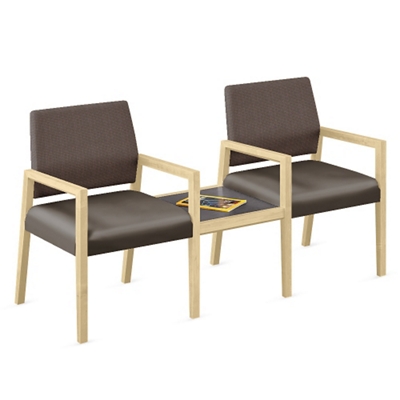 Two Polyurethane or Fabric/Polyurethane Guest Chairs with Connecting Table