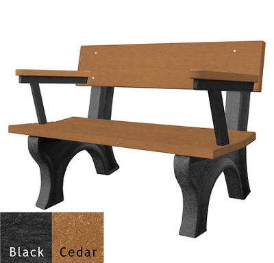 4' W Eco Friendly Outdoor Bench with Backrest and Arms