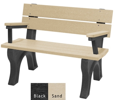 Recycled Plastic Economy Outdoor Bench with Back and Arms - 4 Ft