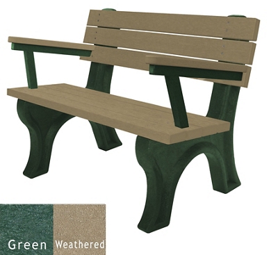 Recycled Plastic Outdoor Flat Bench with Arms - 4 Ft