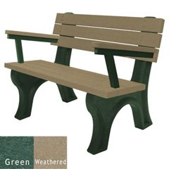 Recycled Plastic Outdoor Flat Bench with Arms - 4 Ft