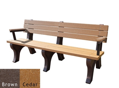 Recycled Plastic Outdoor Flat Bench with Arms - 6 Ft