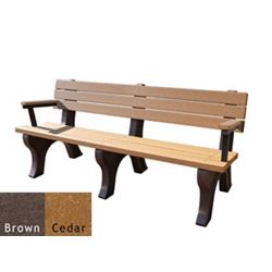 Recycled Plastic Outdoor Flat Bench with Arms - 6 Ft