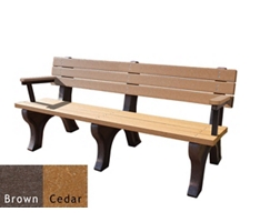 Recycled Plastic Outdoor Flat Bench with Arms - 6 Ft