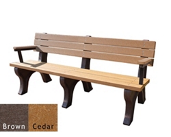 Recycled Plastic Outdoor Flat Bench with Arms - 6 Ft