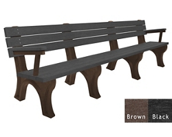 Recycled Plastic Outdoor Flat Bench with Arms - 8 Ft