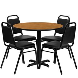 36"DIA Table and Four Banquet Stack Chairs