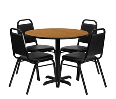 36"DIA Table and Four Banquet Stack Chairs