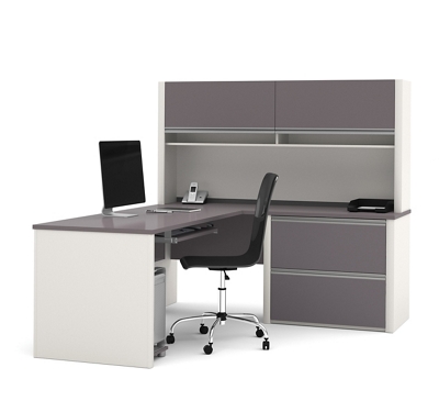 White 71 x 71 L-Shaped Office Desk with Hutch