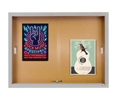 Enclosed Bulletin Board with Aluminum Frame and Sliding Doors - 48"Wx36"H