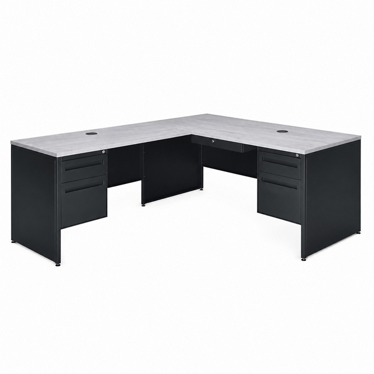 Carbon Reversible L-Shaped Steel Desk with Center Drawer - 66