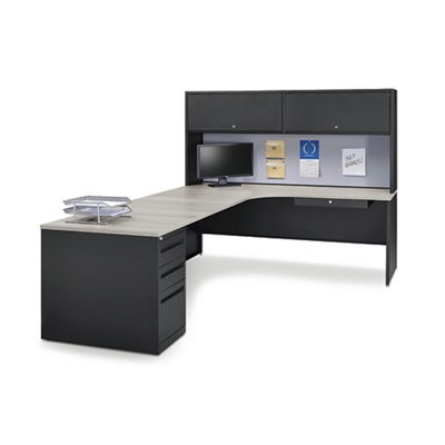Carbon L-Desk with Hutch - Left Return 72