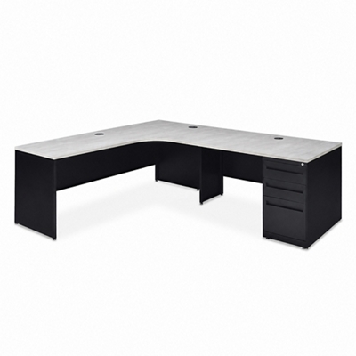 Carbon L-Shaped Steel Desk with 3 Drawer Pedestal and Right Return
