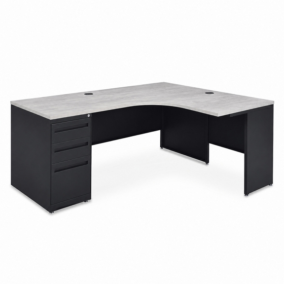 Carbon J-Shaped Steel Desk with 3 Drawer Pedestal and Right Return - 72"W x 48"D