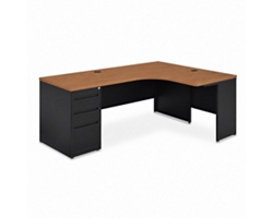 Carbon J-Shaped Steel Desk with 3 Drawer Pedestal and Right Return