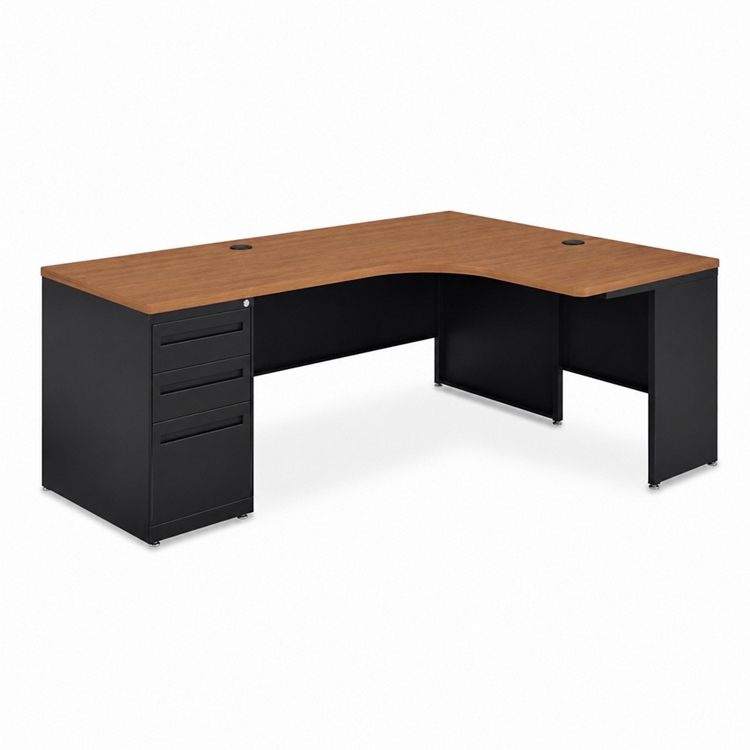 Carbon J-Shaped Steel Desk with 3 Drawer Pedestal and Right Return