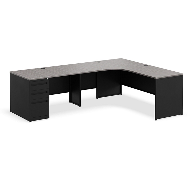 Carbon L-Shaped Steel Desk with 3 Drawer Pedestal and Left Return