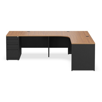 Carbon L-Shaped Steel Desk with 3 Drawer Pedestal and Left Return