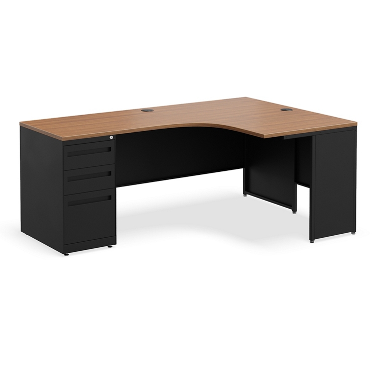 Carbon J-Shaped Steel Desk with 3 Drawer Pedestal and Right Return - 72"W x 48"D