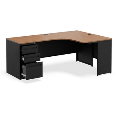 Carbon J-Shaped Steel Desk with 3 Drawer Pedestal and Right Return