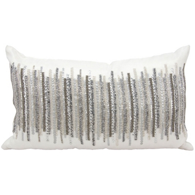 Kathy Ireland By Nourison Silver Beaded Rectangular Pillow 20 X