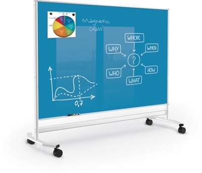 Mobile Colored Magnetic Glass Board 4'H x 6'W