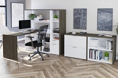 Home Office L Desk Suite With File Cabinet And Storage Unit By Bestar Office Furniture Nbf Com